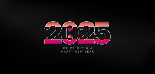 Happy New Year 2025 on a dark black background, representing a festive and hopeful New Year