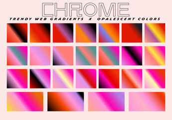 Holographic gradients of bright chrome metallic colors for design and vector illustrations.