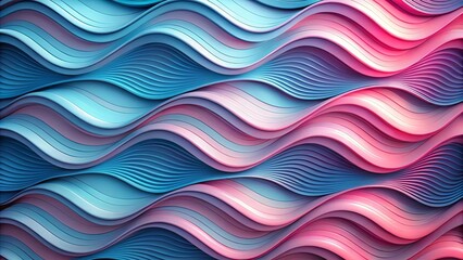 Wavy geometric wallpaper in pink and blue hues, featuring modern organic surfaces