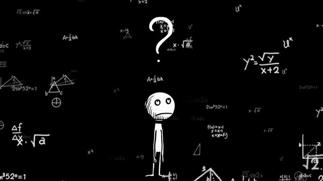 A Confused Cartoon Character Person With Many Math Equations Floating Around