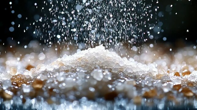White and Brown Crystals with Falling Water Drops