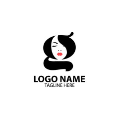 letter G face women hairstyle logo design vector