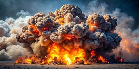 Massive explosion with billowing smoke, chaotic and destructive force