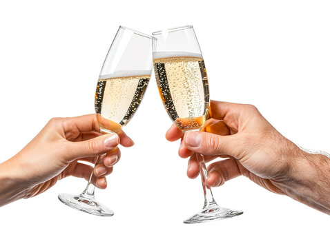 Hands clinking champagne glasses in a toast for celebration