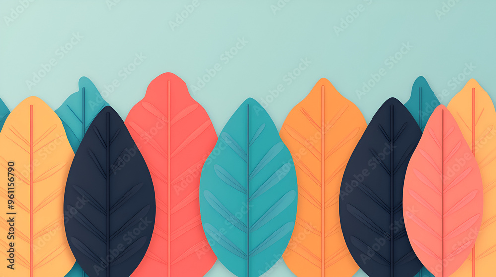 Wall mural Colorful Paper Leaves Background with Copy Space