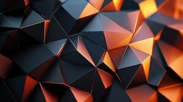 Abstract geometric background with orange and black triangles.