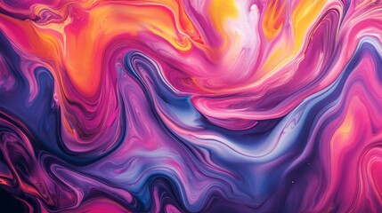Obraz premium Colorful abstract painting with vibrant swirls in pink, purple, and orange hues, creating a dynamic and energetic visual effect.