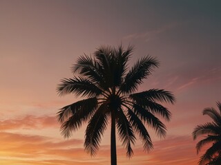 Obraz premium Palm Tree Silhouette Against a Colorful Sunset Sky