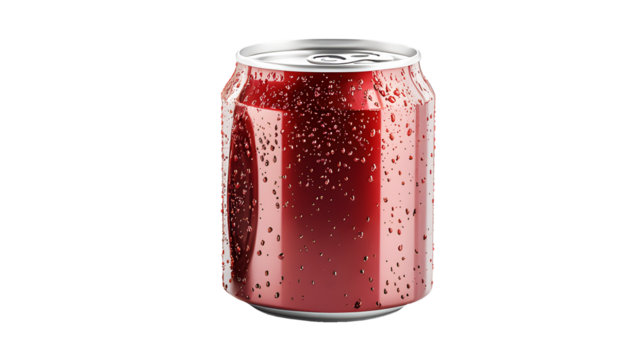 Aluminum red small soda can isolated on cut out PNG or transparent background. High resolution photo Realistic bottle drink clipart template pattern. Mockup for artwork graphic design.