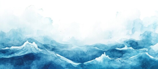 Serenity of the Ocean: A Captivating Watercolor Depiction of Waves and Sky