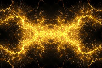 Naklejka premium Abstract yellow lightning patterns on a dark background.