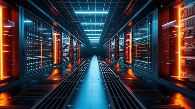 Serverless architecture, futuristic 3D design, real-time data analysis, digital circuits, neon accents,