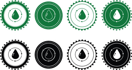 Ecology icon set. Ecology Stamps. Environment, sustainability, nature, recycle, renewable energy; electric bike, eco-friendly, forest, wind power, green symbol. Solid icons vector collection.