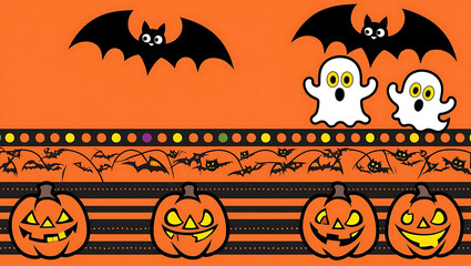 Lively 3D vector pumpkins and black cats in a minimal Halloween template featuring bats and ghosts 