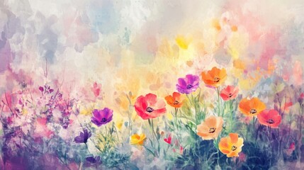 Obraz premium A Dreamy Floral Landscape with Vibrant Colors and Soft Pastel Hues in an Enchanting Setting