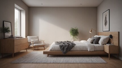 A side view of master bedroom with armchair interior design image.