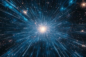 Naklejka premium Vivid abstract depiction of a stellar explosion with dynamic light trails.