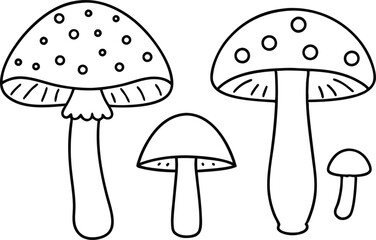 Set of different type of  Mushroom line art vector illustration isolated in white background