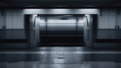 Blurred background with subway station with moving train.