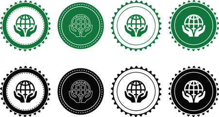 Ecology icon set. Ecology Stamps. Environment, sustainability, nature, recycle, renewable energy; electric bike, eco-friendly, forest, wind power, green symbol. Solid icons vector collection.
