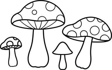 Set of different type of  Mushroom line art vector illustration isolated in white background