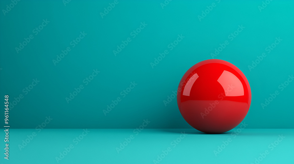 Wall mural Red Sphere on Teal Background - Minimalist 3D Design