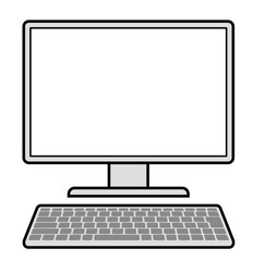 正面から見た、シンプルなキーボード付きのパソコンのイラスト モニターとキーボード