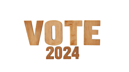 Wood Letters That Spell Out Vote 2024. Transparent Background