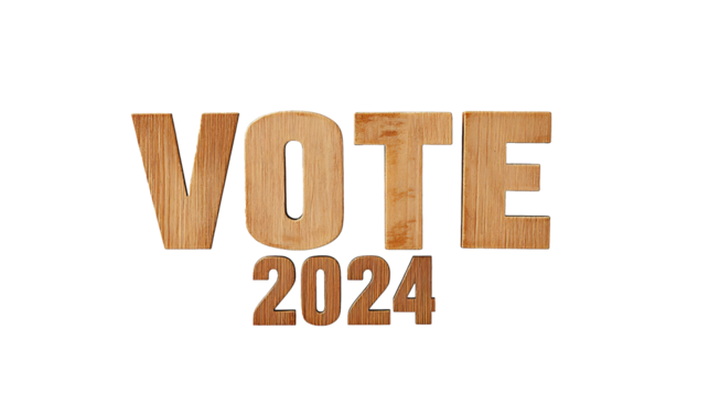 Wood Letters That Spell Out Vote 2024. Transparent Background - Powered by Adobe