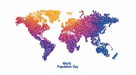 World Population Day Concept with World Map Made of People Silhouettes and Poster Design Template