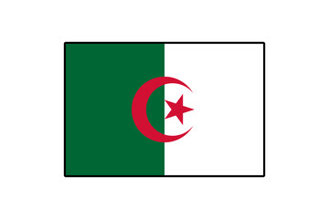 The design showcases the Algerian flag featuring a vertical green and white split with a red crescent and star placed centrally, symbolizing national identity and pride.