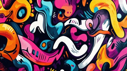 Dynamic Abstract Composition with Vibrant Colors and Whimsical Patterns