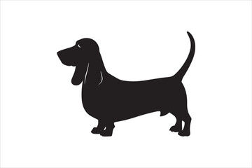 Basset hound dog silhouette vector isolated. Basset hound dog set. Basset hound vesctor illustration.
