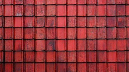 Fototapeta premium A detailed closeup view of a weathered clay old red tile roof showcasing richly textured surfaces