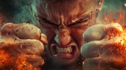 A tight shot of tense fists and wrinkled foreheads conveys deep fury amidst swirling turmoil.