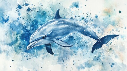 Captivating Watercolor Illustration of a Dolphin in Tranquil Ocean Waters