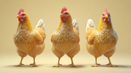 Fototapeta premium Organic chicken, farm-raised and free-range, 3D illustration