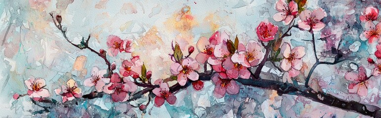 Delicate Cherry Blossoms in Watercolor: A Celebration of Spring's Vibrant Beauty
