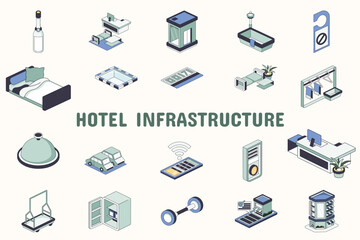 Hotel Infrastructure Lineal Color Vector Illustration Icon Sticker Set Design Materials