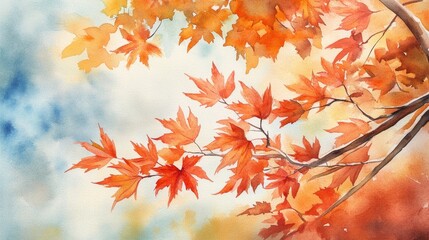 Fototapeta premium Vibrant Watercolor Artwork of Autumn Leaves Capturing the Essence of Fall Colors