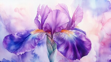 Captivating Purple Iris: A Stunning Watercolor Floral Masterpiece