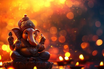 indian hindu religious concept background for ganesh puja diwali new year or pongal greeting card,...