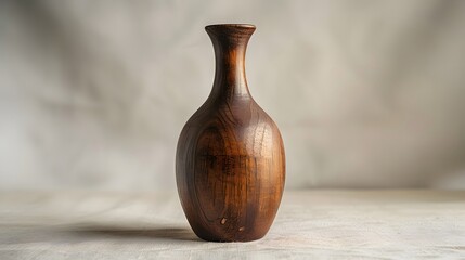 Rustic Wooden Vase with Natural Wood Grain Pattern Isolated on a White Background for Home Decor and Interior Design.