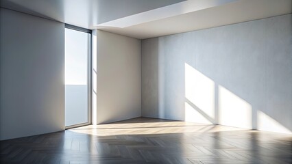 Fototapeta premium Minimalist interior corner with geometric shadows from light