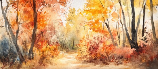 Serene Autumn Landscape: A Vibrant Watercolor Journey Through Nature's Seasonal Transformation