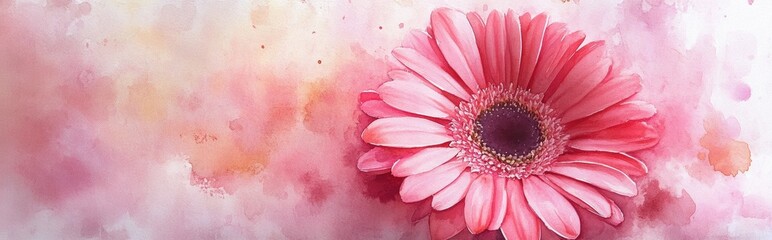 Obraz premium Stunning Watercolor of a Pink Gerbera Daisy with a Soft Abstract Background