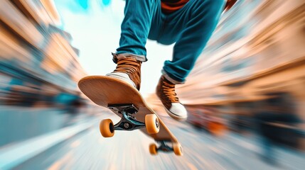 A skateboarder is in mid-air, with his skateboard in the air