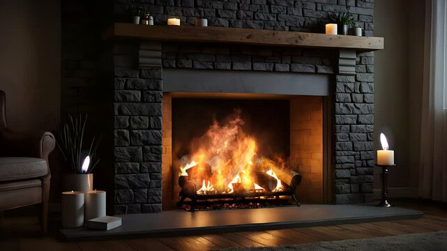  Kamin im warmen Raum 16x9. Video f&uuml;r Design.