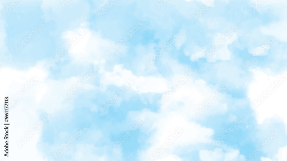Sticker background with clouds on blue sky background vector. light shade of blue sky with mesh effect.