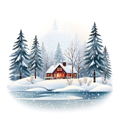 winter landscape with house and trees